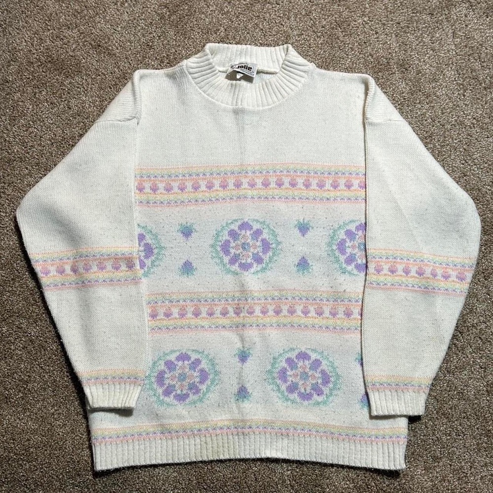 Vintage 1990s Cute Multi Color Design Grandma Style Knitted Sweater